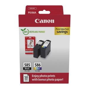 Canon PG-585 / CL-586 schwarz, color Druckerpatronen + Fotopapier, 2er-Set