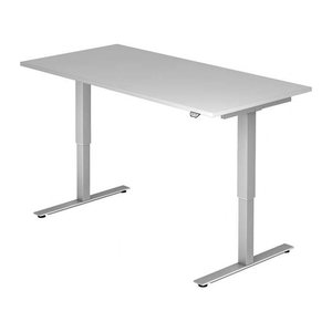 HAMMERBACHER XMST16 elektrisch höhenverstellbarer Schreibtisch lichtgrau rechteckig, T-Fuß-Gestell silber 160,0 x 80,0 cm