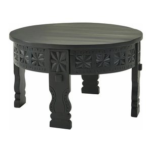 WOHNLING Couchtisch rund Massivholz schwarz 60,0 x 60,0 x 36,0 cm, 1 St.