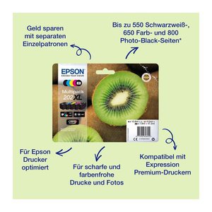 EPSON 202XL/T02G74 (Kiwi) schwarz, Foto schwarz, cyan, magenta, gelb Druckerpatronen, 5er-Set