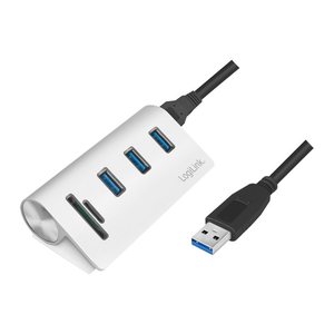 Logilink USB 3.0 HUB 3-Port, mit Kartenleser, ALU, silber