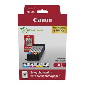 Canon CLI-571 XL C/M/Y/BK schwarz, cyan, magenta, gelb Druckerpatronen + Fotopapier