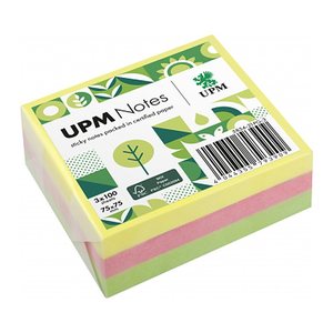 UPM Notes Brilliantmix Haftnotizen doppelte Haftung farbsortiert, 3 Blöcke