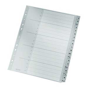 LEITZ Ordnerregister 1260 DIN A4 Vollformat, Überbreite A-Z grau 20-teilig, 1 Satz