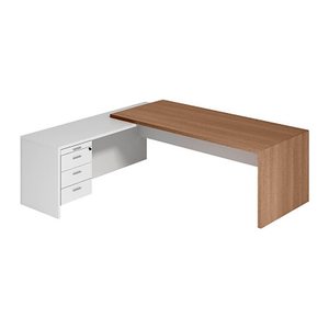 Quadrifoglio T45 Schreibtisch nussbaum, weiß L-Form, Wangen-Gestell nussbaum 220,0 x 194,0 cm