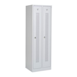 Design-Umkleidespind mit Lochreihen (2-Abteile) 590 mm Breite – Lichtgrau (Türen Lichtgrau)