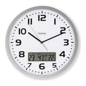 hama digitale Funkwanduhr Moorea weiß silber Kunststoff, Ø 30,0 cm