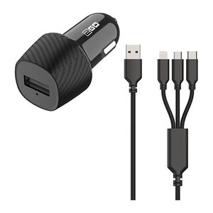 2GO KFZ-Ladegerät 15W 3in1 Micro-USB, Lightning, USB-C sw