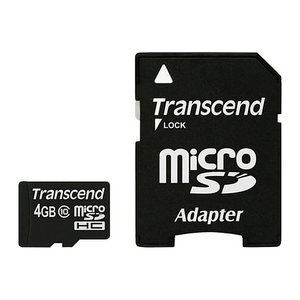SD microSD Card 4GB Transcend SDHC Class10 w/adapter