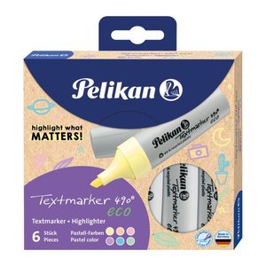 Pelikan Textmarker 490 eco Set aus 6 Pastell-Farben im Etui