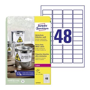 AVERY Zweckform wetterfeste Folienetiketten L4778-20 weiß 45,7 x 21,2 mm, 20 Blatt