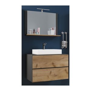 VCM my bath Badmöbel-Set 3-teilig Lendas M 915290 honig-eiche, anthrazit 61,0 x 52,0 x 134,0 cm