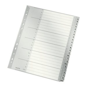 LEITZ Ordnerregister 1261 DIN A4+ Vollformat, Überbreite A-Z grau 24-teilig, 1 Satz