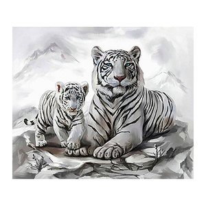 PRACHT® Creatives Diamond Painting Tigermama mit Jungtier weiß