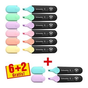 6 + 2 GRATIS: Schneider Job Textmarker farbsortiert, 6 St. + GRATIS 2 St.