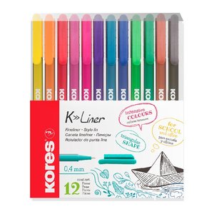 Kores® K- Fineliner farbsortiert 0,4 mm, 12 St.