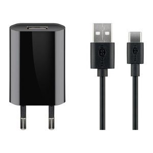 goobay Ladekabel mit Adapter schwarz, Kabellänge: 1,0 m, 5 Watt