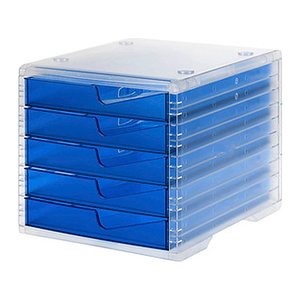 styro Schubladenbox styroswingbox light  blau 275-8430.324, DIN A4 mit 5 Schubladen, 1 St.