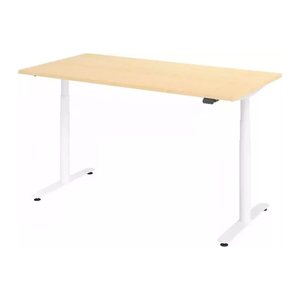 HAMMERBACHER VXDLR16 elektrisch höhenverstellbarer Schreibtisch ahorn rechteckig, T-Fuß-Gestell weiß 160,0 x 80,0 cm
