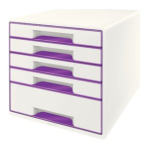 LEITZ Schubladenbox WOW Cube perlweiß/violett 52142062, DIN A4 mit 5 Schubladen, 1 St.
