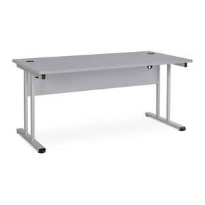 Schreibtisch – T-Fuß – Fixe höhe inkl. Knieraumblende (1600 x 800 x 730 mm, Platte Grau)