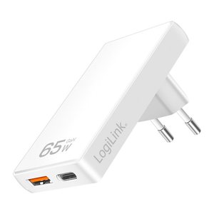 Logilink USB Steckdosenadapter 1xUSB-A, 1xUSB-C, 65W weiß
