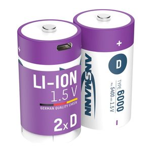 ANSMANN USB-Akkus mit Ladekabel 6000 Li-Ion Mono D 5.400 mAh, 2 St.