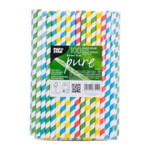 PAPSTAR Strohhalme pure farbsortiert gestreift Papier, 100 St.