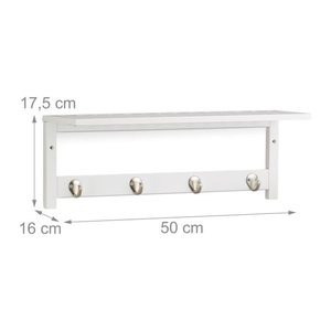 relaxdays Wandgarderobe weiß Holz 4 Haken 50,0 x 17,5 cm, 1 St.