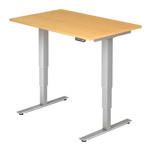 HAMMERBACHER XDSM12 elektrisch höhenverstellbarer Schreibtisch buche rechteckig, T-Fuß-Gestell silber 120,0 x 80,0 cm