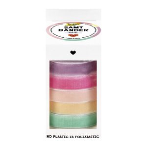 folia Geschenkband PASTELL samtig champagner, rosa, lila, hellblau, hellgrün 10,0 mm x 2,0 m