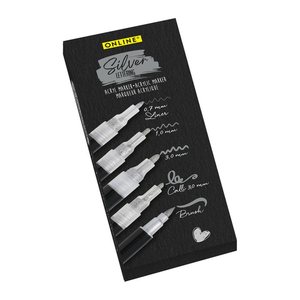 ONLINE® Silver Lettering Acrylstifte-Set silber 5 St.