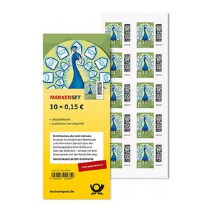 Deutsche Post 0,15 € Briefmarken "Briefpfau" selbstklebend, 10 St.