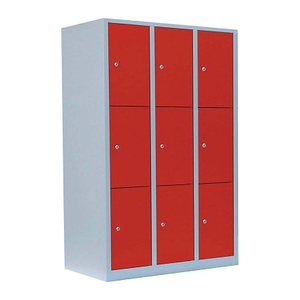 LÜLLMANN Schließfachschrank lichtgrau, feuerrot 523334, 9 Schließfächer 118,5 x 50,0 x 180,0 cm