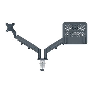 LEITZ Laptop-Monitor-Halterung Ergo 65380089 dunkelgrau für 1 Monitor und 1 Laptop, Tischklemme