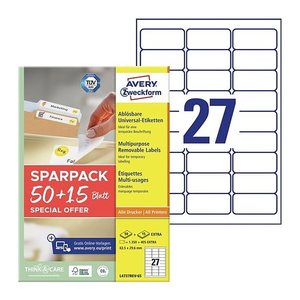 AVERY Zweckform Etiketten weiß 63,5 x 29,6 mm, 65 Blatt