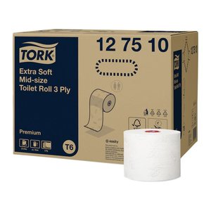 TORK Toilettenpapier Extra Soft Midi T6 Premium 3-lagig, 27 Rollen