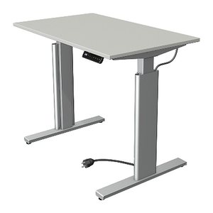 Kerkmann Move 3 tube elektrisch höhenverstellbarer Schreibtisch lichtgrau rechteckig, T-Fuß-Gestell silber 100,0 x 60,0 cm