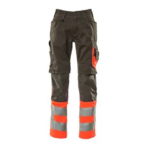 MASCOT® unisex Warnschutzhose Leeds dunkelanthrazit, rot Größe 23