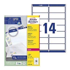 AVERY Zweckform Adressetiketten L7163-100 weiß 99,1 x 38,1 mm, 100 Blatt