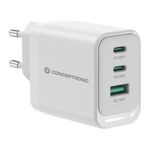 CONCEPTRONIC Ladegerät 3Port GaN 2xUSB-C/1xA 65WPD3.0/PPS ws
