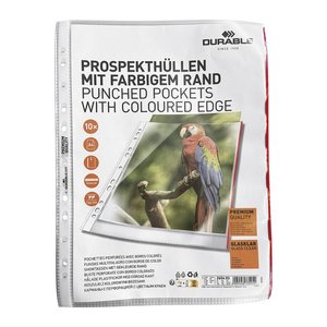 DURABLE Prospekthüllen PREMIUM DIN A4 rot klar 0,08 mm, 10 St.