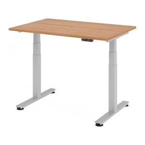 HAMMERBACHER XDSM12 elektrisch höhenverstellbarer Schreibtisch nussbaum rechteckig, T-Fuß-Gestell silber 120,0 x 80,0 cm