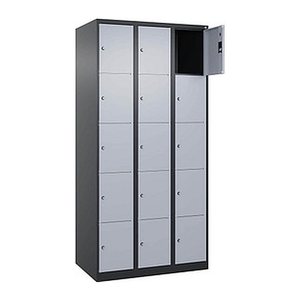 CP Schließfachschrank Classic Plus schwarzgrau, weißaluminium 080000-305 S10036, 15 Schließfächer 90,0 x 50,0 x 185,0 cm