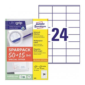 AKTION: AVERY Zweckform Etiketten 6602 weiß 70,0 x 36,0 mm, 65 Blatt