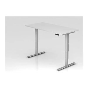 HAMMERBACHER XDSM16 elektrisch höhenverstellbarer Schreibtisch weiß rechteckig, T-Fuß-Gestell silber 160,0 x 80,0 cm
