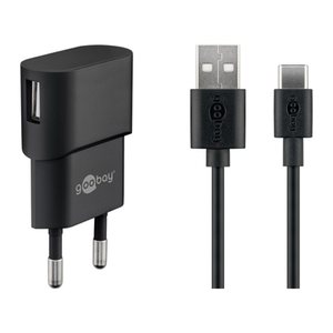 goobay Ladekabel mit Adapter schwarz, Kabellänge: 1,0 m, 5 Watt