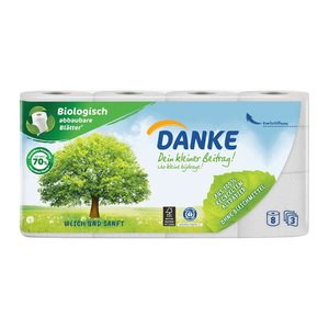 DANKE Toilettenpapier 3-lagig Recyclingpapier, 16 Rollen