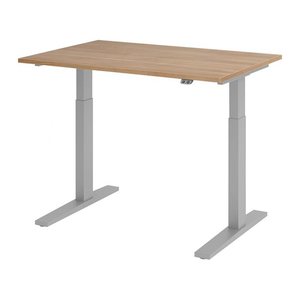 HAMMERBACHER XMKA12 elektrisch höhenverstellbarer Schreibtisch nussbaum rechteckig, C-Fuß-Gestell silber 120,0 x 80,0 cm