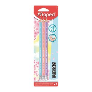 maped BLACK'PEPS Bleistifte HB rose, hellblau, flieder mit Radierer, 3 St.